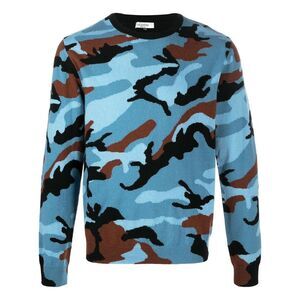 VALENTINO Camouflage Knit Sweater Men BLUE CAMU Sweaters & Cardigans